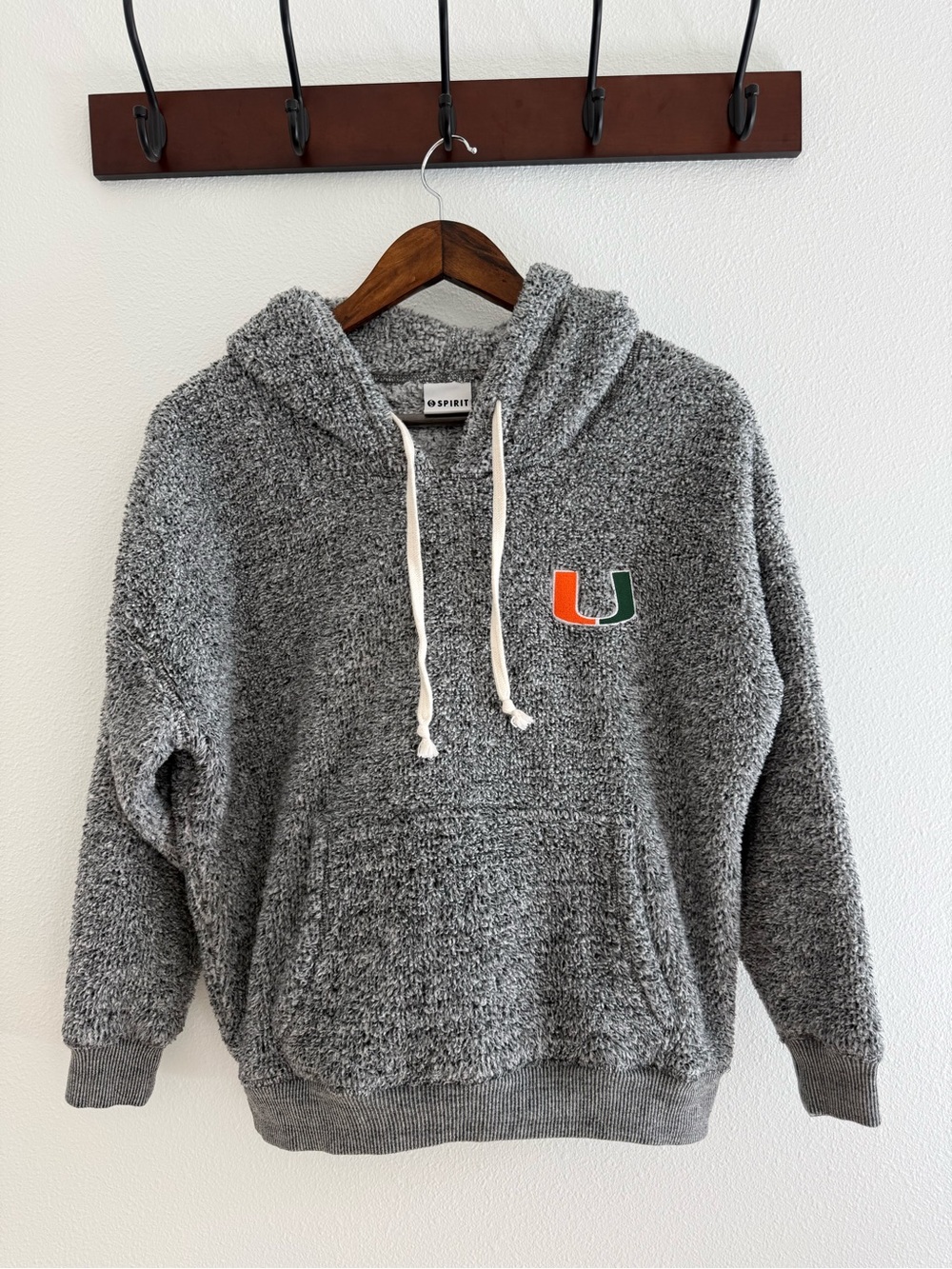 Spirit Miami Hurricanes Sherpa Fleece Hoodie Charcoal Gray U logo XS Unisex